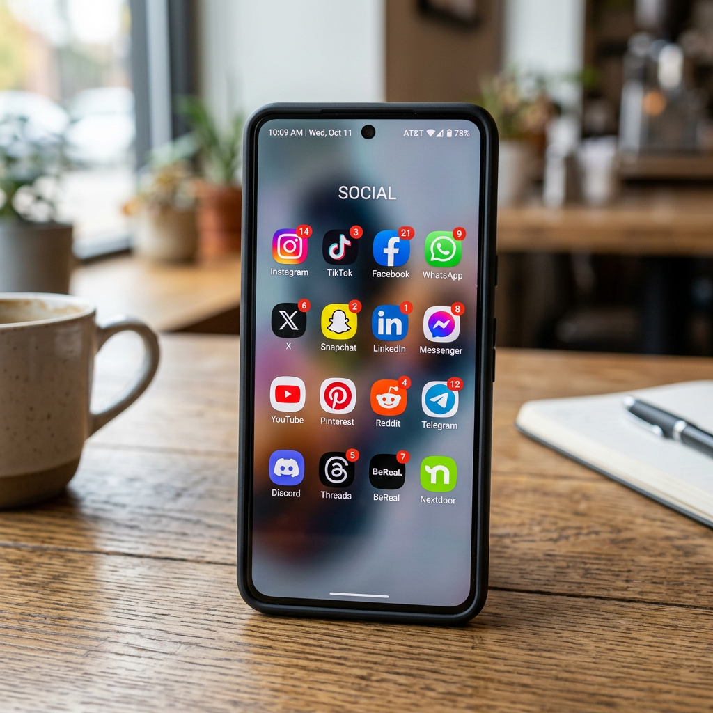 Smartphone screen showing social media apps and their unread notification counts